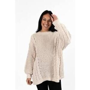 Pink Lily taupe sweater cable-knit